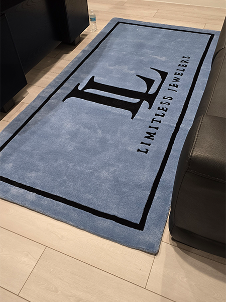 Custom runner rug with logo installed in a business space
