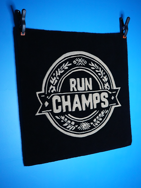 Custom circular logo rug with bold brand mark