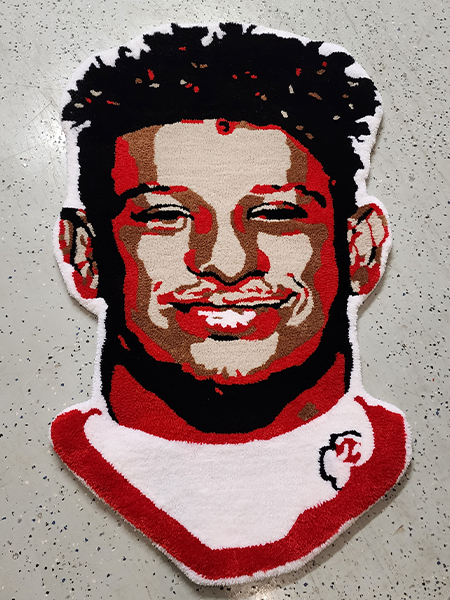 Custom portrait rug featuring a detailed face design